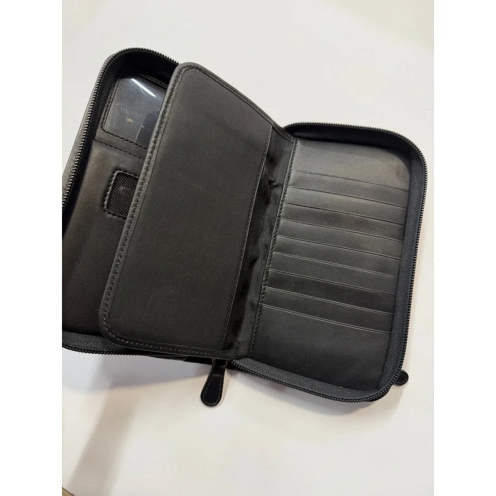 Rare Coach Black Leather Zip Around Travel Wallet Organizer Card Holder Case